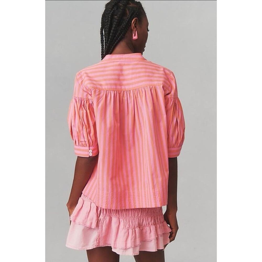 Anthropologie Darcey Striped Popover Swing Top Pink and Orange Cotton Women's S - Picture 2 of 14
